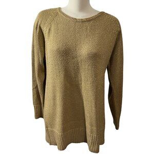 Extra Editions Gold Sparkle Knit Sweater Sz 1X Womens Crewneck Long Sleeve Elega